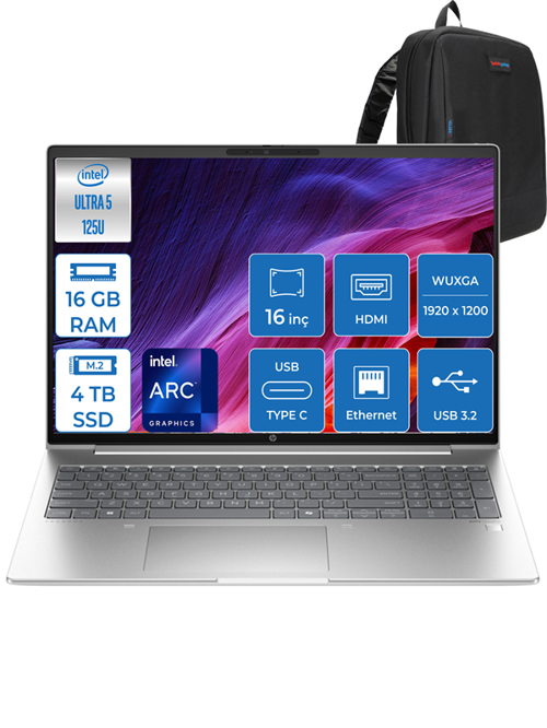 Probook 460 G11 Ultra 5 125U Ddr5 16GB 4tb SSD Aı Boost 16" Wuxga IPS Windows 11 Home 9Y7S7ETH04 + Zettaçanta