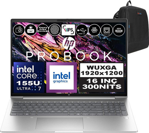 Probook 460 G11 Intel Core Ultra 7 155U Ddr5 64GB 1tb SSD Intel® Aı Boost 16" Wuxga IPS Windows 11 Pro Taşınabilir Bilgisayar A23BCEAP22 + Zetta Çanta