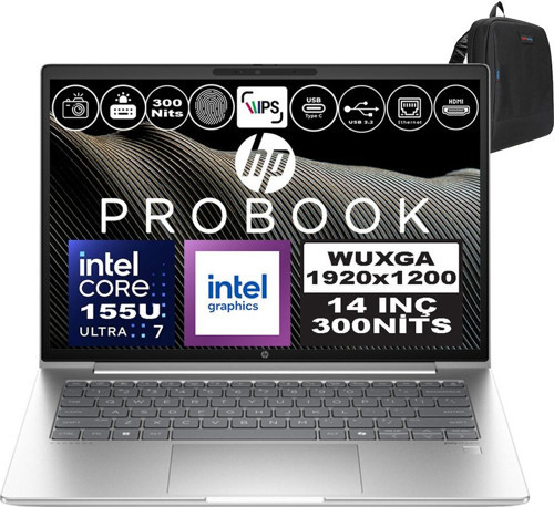 Probook 440 G11 Intel Core Ultra 7 155U Ddr5 24GB 1tb SSD Intel® Aı Boost 14" Wuxga IPS Windows 11 Home Taşınabilir Bilgisayar A22YSEAH06 + Zetta Çanta