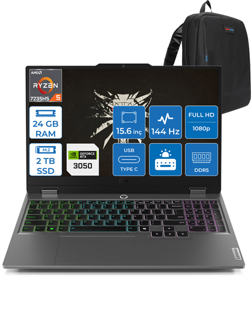 Loq 15ARP9 Ryzen 5 7235HS 24GB Dd5 4tb SSD 6GB/RTX3050/95W 15.6" Fhd IPS 144Hz W11HOME 883JC000QTRH07+Zettaçanta