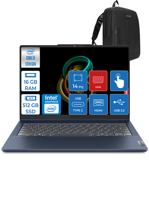 Ideapad Slim 5 I5 13420H 16GB Lpddr5 512GB SSD WIN11HOME 14" Wuxga IPS Dokunmatik ID83KX004FTRP01+Zettaçanta