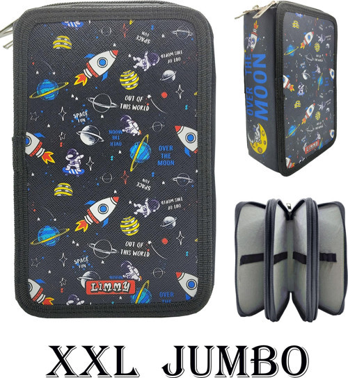 XL Jumbo Model Astronot Kalem Kutusu Organizer Kalemkutu 3 Bölmeli Kalemlik Siyah