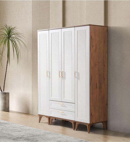 Avm 24 Saka Gardırop 4 Kapak Ceviz - Beyaz Mdf Kapak 140 x 47 x 185