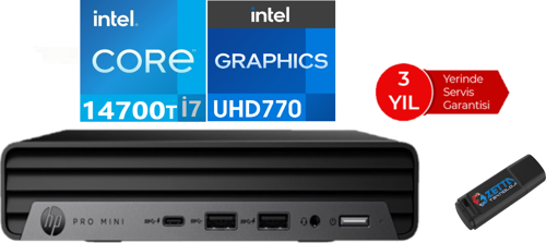 Pro Mini 400 G9 Intel Core İ7-14700T 32GB Ddr5 1tb SSD WINDOWS11HOME Mini Masaüstü Bilgisayar 99H6W3ET43 + Zetta USB Bellek