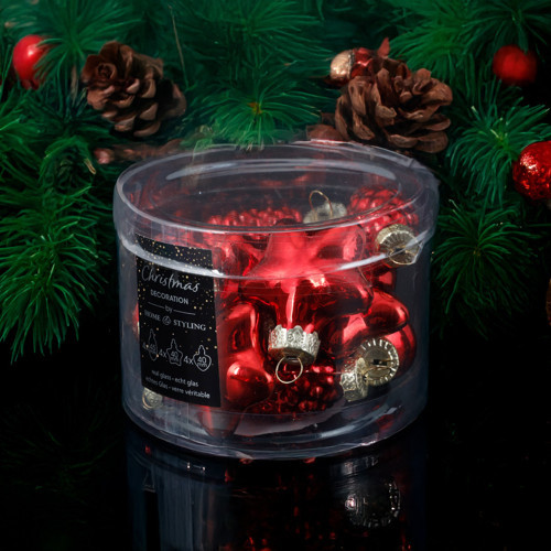 New Year 12 Parça Yılbaşı Süs Red Mix 40 mm