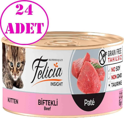 Felicia Tahılsız Yavru Biftekli Kıyılmış Yaş Kedi Maması 85 Gr 24 AD