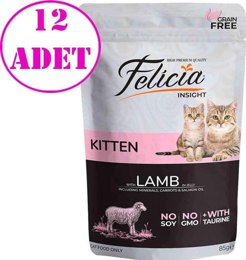 Kitten Yaş Kedi Maması Tahılsız Kuzu Etli 85 gr 12 AD