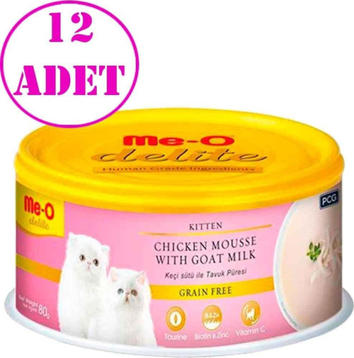Meo Delite Keçi Sütlü Tavuk Etli Tahılsız Ezme Yavru Kedi Konservesi 80 Gr 12 AD