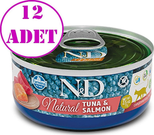 Natural Tuna Ve Somon Balıklı Yetişkin Kedi Konservesi 70 Gr 12 AD