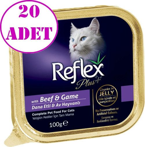 Jöle İçinde Dana Etli ve Av Hayvanlı Parça Etli Yetişkin Kedi Konservesi 100gr 20 AD