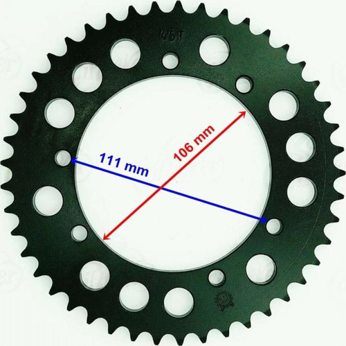Arka Dişli 45t Kuba Black Cat Cross (iç Çap 106 Mm 6 Delikli (428 Zincir İçin)
