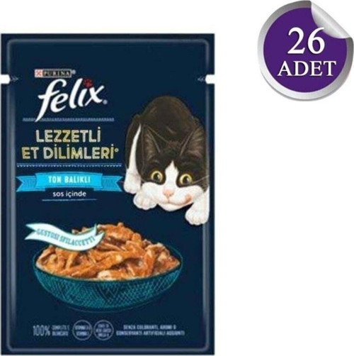 Felix Pouch Tasty Shreds Ton Balıklı Lezzetli Et Dilimleri Yaş Kedi Maması 80 Gr X 26 Adet