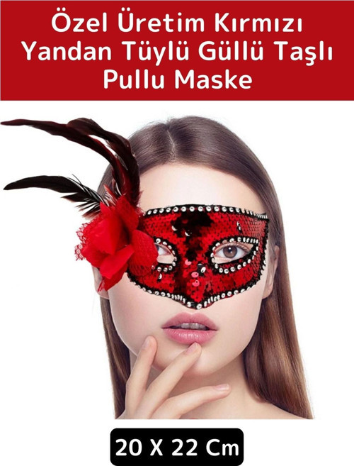 Özel Tasarım Kaliteli Balo Parti Kostüm Davet Yılbaşı Cosplay Fantezi Güllü Taşlı Pullu Detay Maske