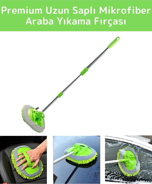 Premium 180 Derece Dönen Su Emici Tak Çıkar Paspaslı Uzun Saplı 2in1 Mikrofiber Araba Yıkama Uyumlu