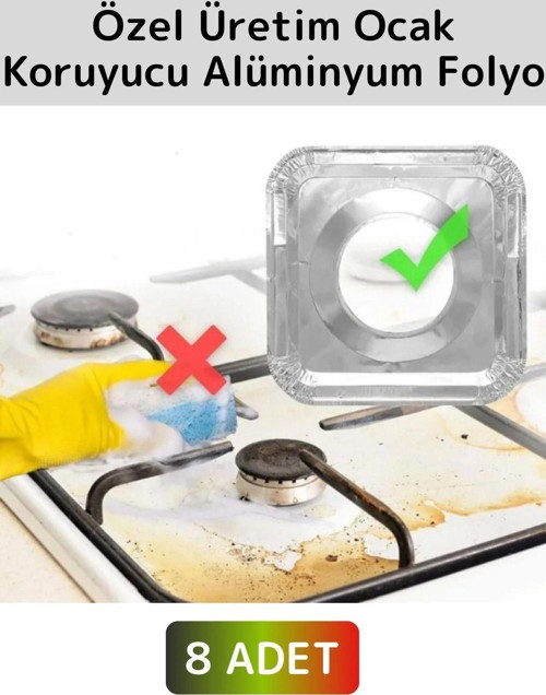 Premium Dayanıklı Uzun Ömürlü Kolay Temizlenebilir Ocak Yağ Kir Önleyici Kare Alüminyum Folyo 8 Adet