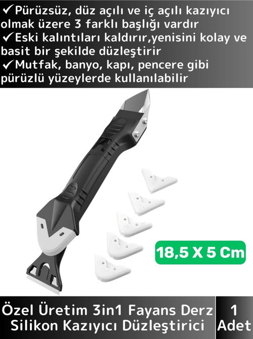 Premium Yüksek Kaliteli Kompakt 3in1 5 Silikon Başlıklı Fayans Derz Silikon Kazıyıcı Uygulayıcı