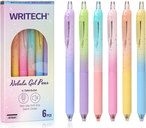 WRITECH W-0163 SOFT GRIP NEBULA YEŞİL/MOR GÖVDELİ MAVİ JEL KALEM - 12'Lİ KUTU