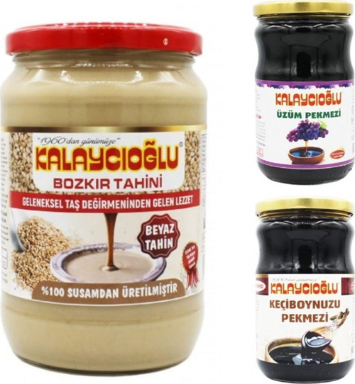 Bozkır Tahin Merkezi Beyaz Tahin Cam 700 Gr - Keçiboynuz Pekmezi Cam 800 Gr - Üzüm Pekmezi Cam 800Gr (Organık Set)