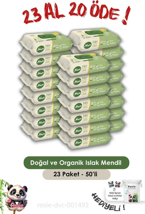 23 AL 20 ÖDE Doğal Ve Organik Islak Mendil 50 Adet ve ROSIE