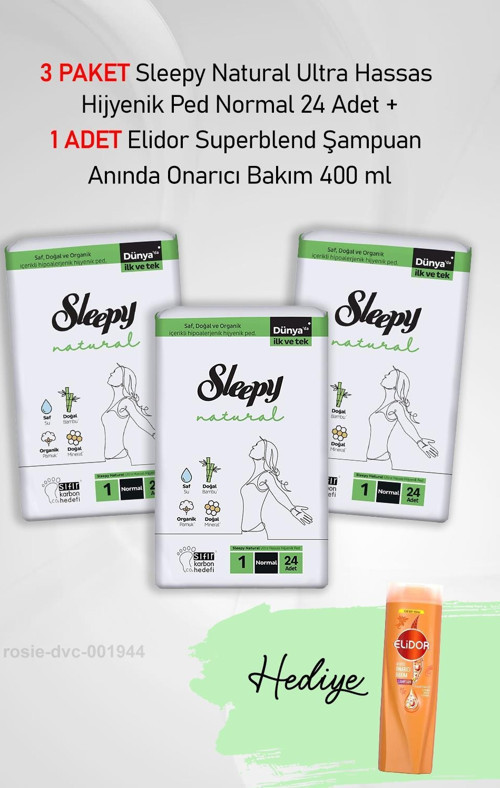 Natural Hijyenik Ped Normal 24 Adet X 3 ve Hediye Elidor Onarıcı Bakım 400 ml