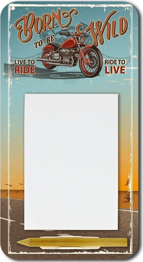 Born To Be Wild Retro Motor Desenli Magnetli Kalemli Notluk Buzdolabı Magneti