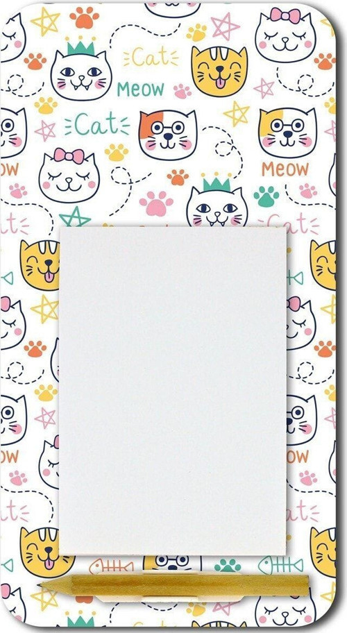 Kedi Meow Desenli Magnetli Kalemli Notluk Buzdolabı Magneti