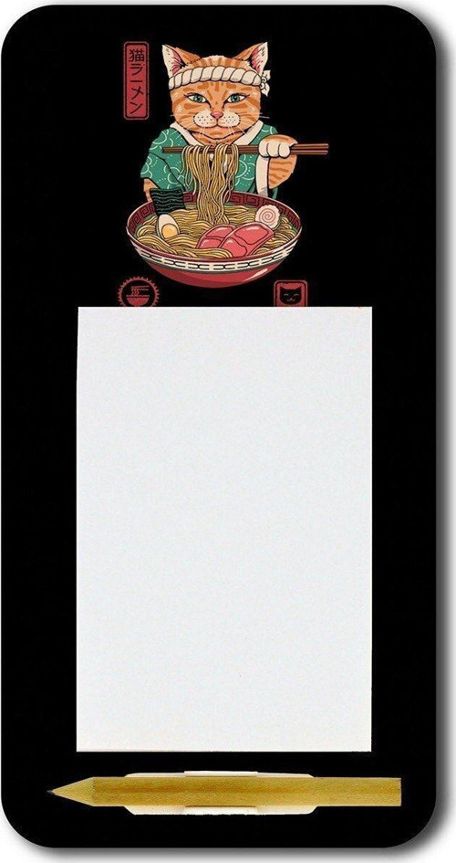 Noodle Yiyen Kimonolu Kedi Magnetli Kalemli Notluk Buzdolabı Magneti