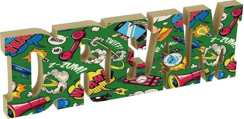 Dream Rüya Yazılı Pop Art Desenli Dekoratif Baskılı Ahşap Obje