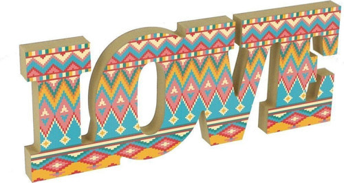 Love Aşk Yaşa Yazılı Aztek Desenli Dekoratif Baskılı Ahşap Obje