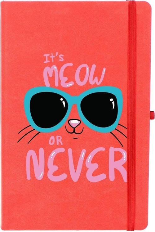 Meow Or Never Çizgili 13X21 Termo Deri Lastikli Kırmızı Tarihli Çizgili Defter