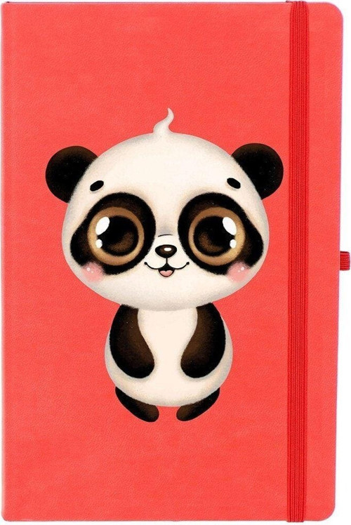 Kawaii Yavru Panda Çizgili 13X21 Termo Deri Lastikli Kırmızı Tarihli Çizgili Defter