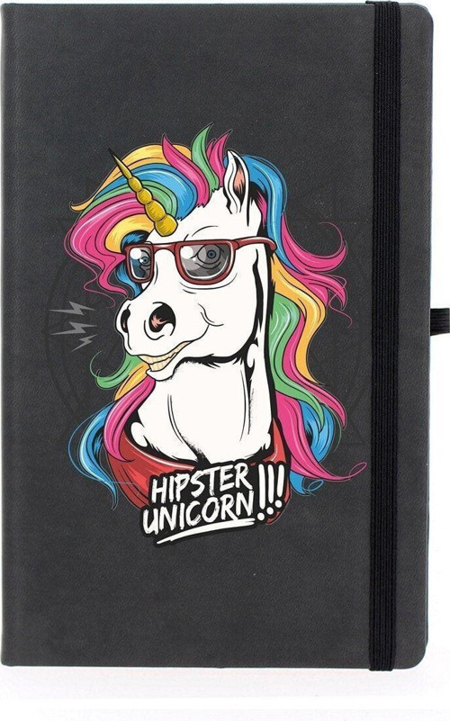 Hipster Unicorn Çizgili 13X21 Termo Deri Lastikli Siyah Tarihli Çizgili Defter