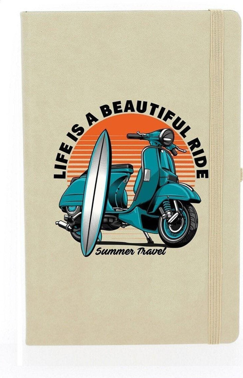 Retro Motor Çizgili 13X21 Termo Deri Lastikli Krem Tarihli Çizgili Defter