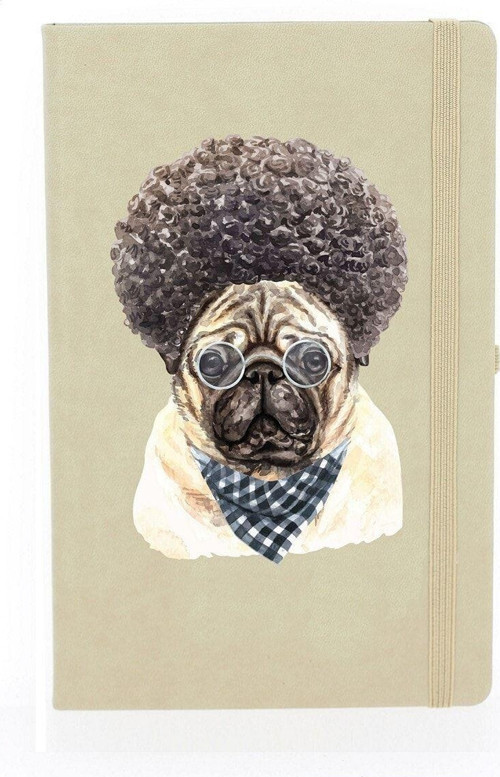 Kıvırcık Pug Köpek Çizgili 13X21 Termo Deri Lastikli Krem Tarihli Çizgili Defter