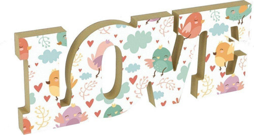 Love Aşk Yaşa Yazılı Kuş Desenli Dekoratif Baskılı Ahşap Obje