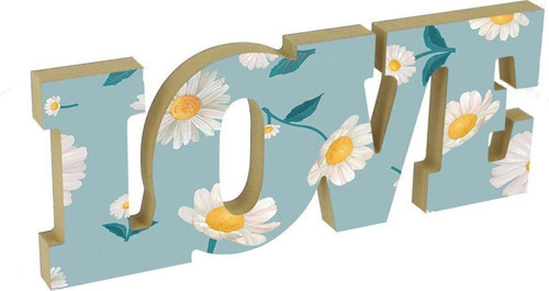 Love Aşk Yaşa Yazılı Papatya Desenli Dekoratif Baskılı Ahşap Obje