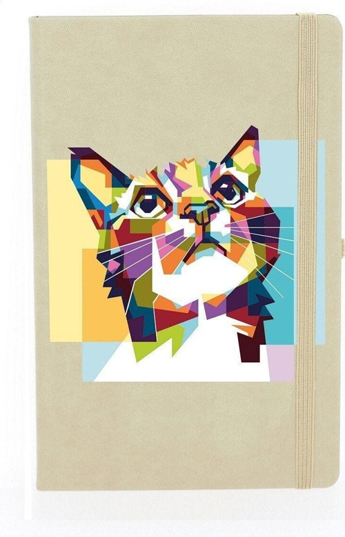 Sevimli Kedi Çizgili 13X21 Termo Deri Lastikli Krem Tarihli Çizgili Defter