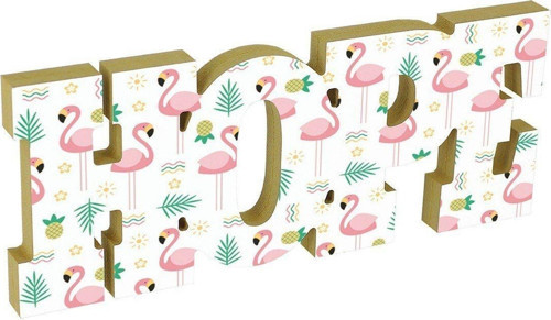 Hope Umut Yazılı Flamingo Desenli Dekoratif Baskılı Ahşap Obje