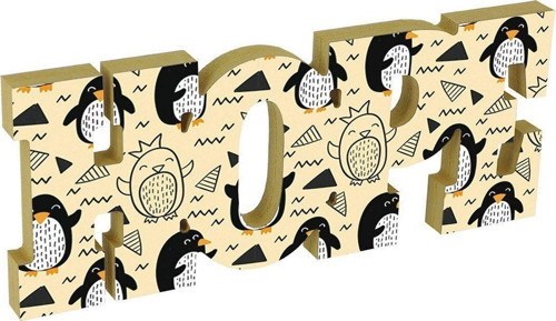 Hope Umut Yazılı Penguen Desenli Dekoratif Baskılı Ahşap Obje