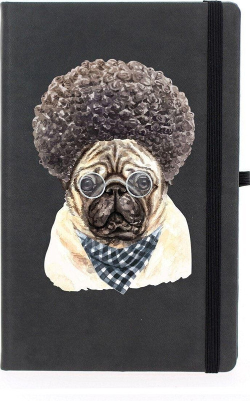 Kıvırcık Pug Köpek Çizgili 13X21 Termo Deri Lastikli Siyah Tarihli Çizgili Defter