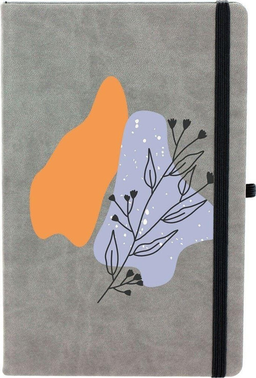 Soyut Çizim Çiçek Desenli Çizgili 13X21 Termo Deri Lastikli Gri Tarihli Çizgili Defter