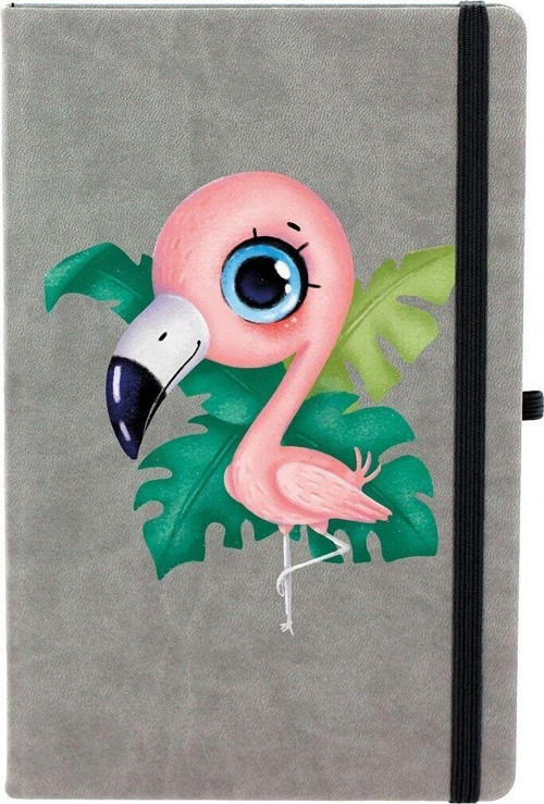 Kawaii Yavru Flamingo Çizgili 13X21 Termo Deri Lastikli Gri Tarihli Çizgili Defter