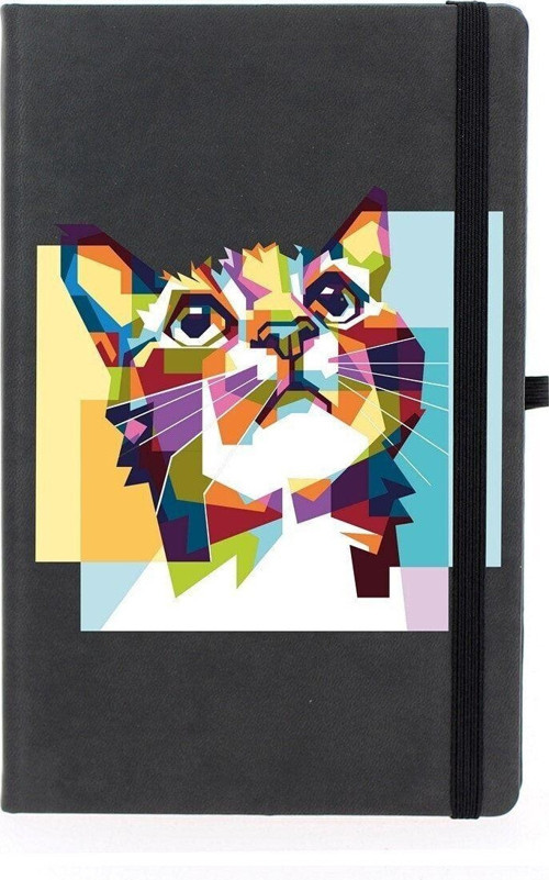 Sevimli Kedi Çizgili 13X21 Termo Deri Lastikli Siyah Tarihli Çizgili Defter