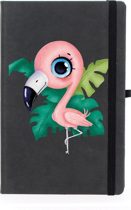 Kawaii Yavru Flamingo Çizgili 13X21 Termo Deri Lastikli Siyah Tarihli Çizgili Defter