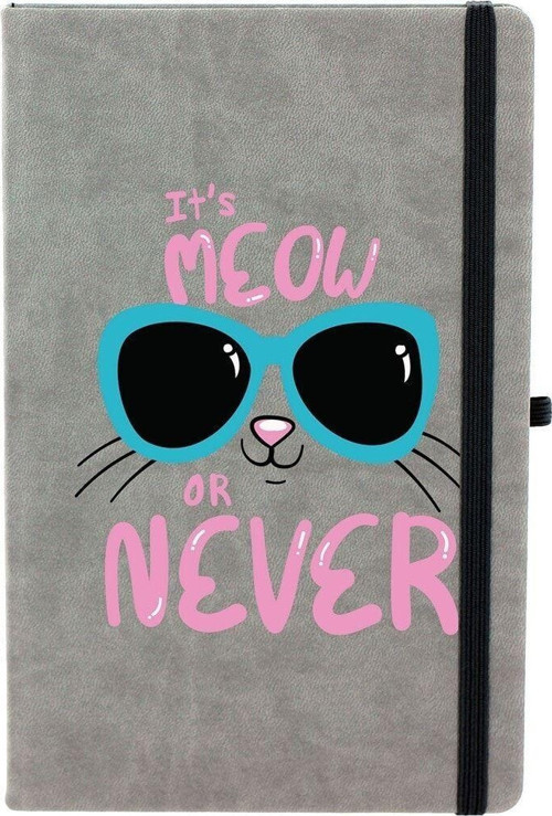 Meow Or Never Çizgili 13X21 Termo Deri Lastikli Gri Tarihli Çizgili Defter