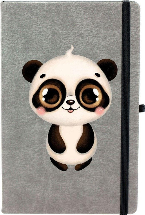 Kawaii Yavru Panda Çizgili 13X21 Termo Deri Lastikli Gri Tarihli Çizgili Defter