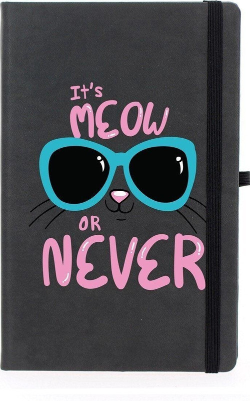 Meow Or Never Çizgili 13X21 Termo Deri Lastikli Siyah Tarihli Çizgili Defter