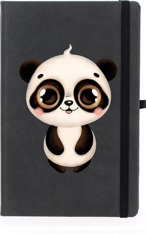 Kawaii Yavru Panda Çizgili 13X21 Termo Deri Lastikli Siyah Tarihli Çizgili Defter