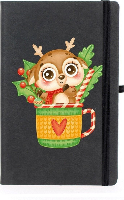 Yavru Geyik Çizgili 13X21 Termo Deri Lastikli Siyah Tarihli Çizgili Defter