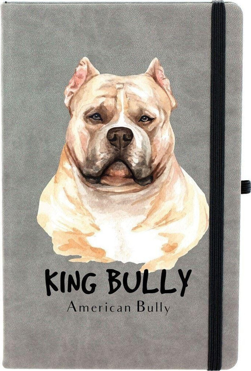 Amerikan Bully Köpek Çizgili 13X21 Termo Deri Lastikli Gri Tarihli Çizgili Defter